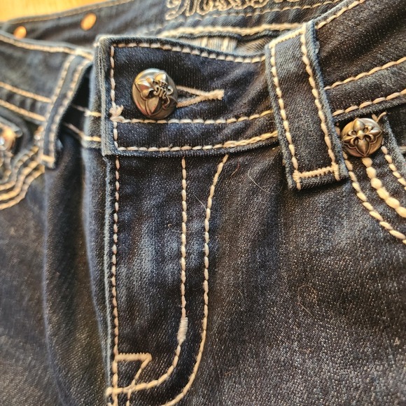 Miss Me Womens 28 Easy Boot Jeans JE5685ER Dark Blue Embroidered Studded - Picture 5 of 12